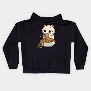 Cat eating spaghetti Kids Hoodie